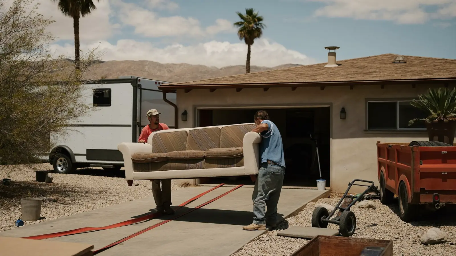 Junk removal crew loading a sofa in Casa Grande, AZ